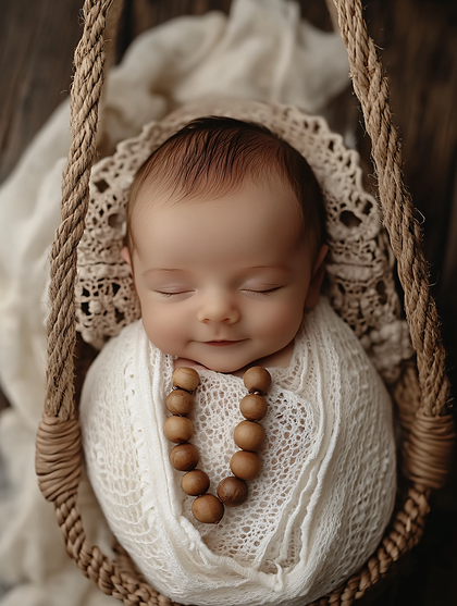 Newborn Baby Girl In Woven Basket