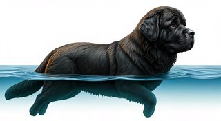 swimming newfoundland dog