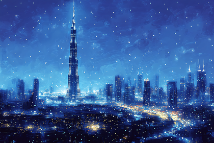 Night Cityscape with Burj Khalifa