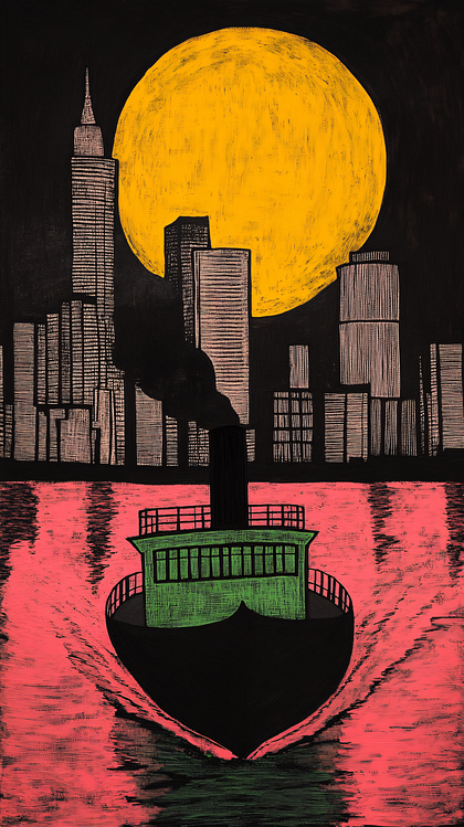 Night Ferry Under Golden Moon