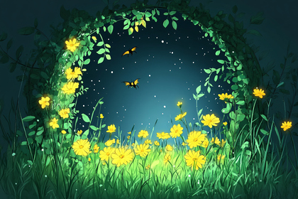 Night Garden with Glowing Flowers
