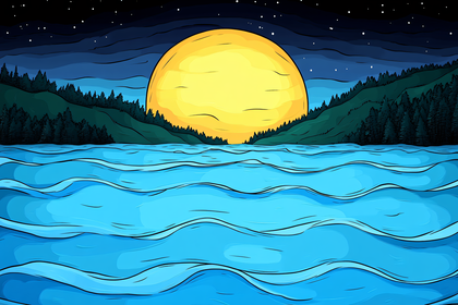 Night Moon Over Water