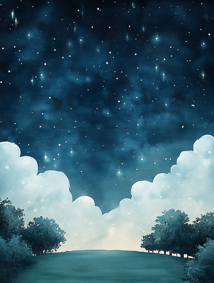 Night Sky Over Rolling Hill
