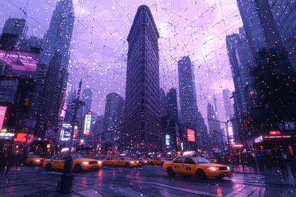 Nighttime Cityscape with Yellow Cabs