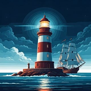 lighthouse ship night