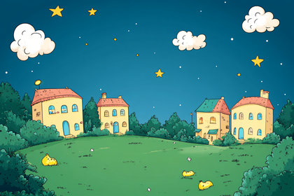 Nighttime Neighborhood Scene