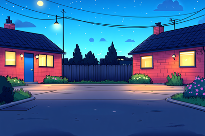 Nighttime Neighborhood Scene