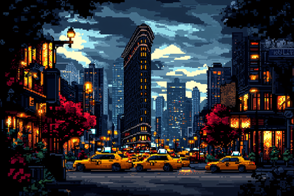Nighttime Pixel Cityscape