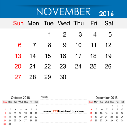 November 2016 Calendar Printable