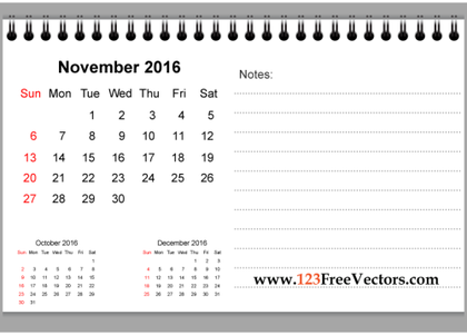 November 2016 Printable Calendar with Notes