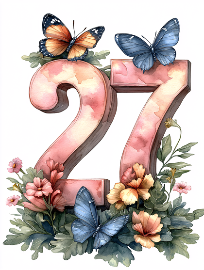 Number 27 With Butterflies and Flowers