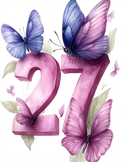 Number 27 With Butterflies