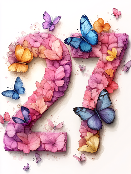 Number 27 With Butterflies