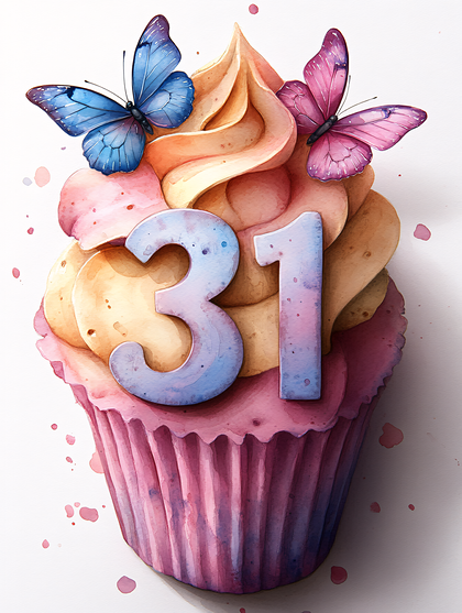 Number 31 Cupcake With Butterflies