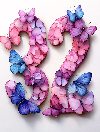 Number 32 With Butterflies