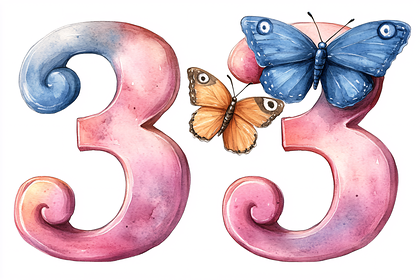 Number 33 With Butterflies