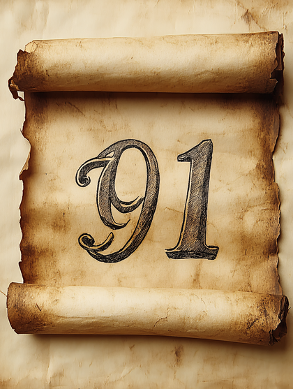 Number Ninety-One on Parchment Scroll