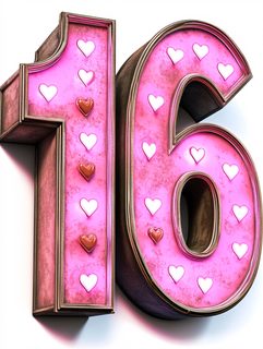 Number Sixteen With Hearts