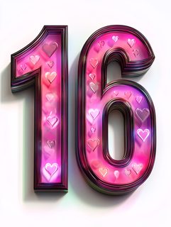 Number Sixteen With Hearts
