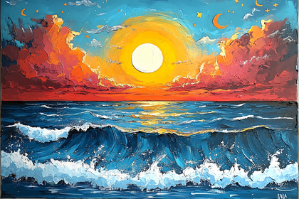 Ocean Sunset Impasto Painting