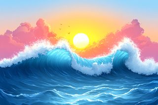 Ocean Wave at Sunset