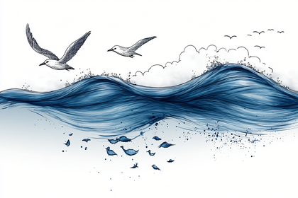 Ocean Waves and Birds Sketch