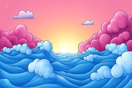 Ocean Waves And Pink Clouds