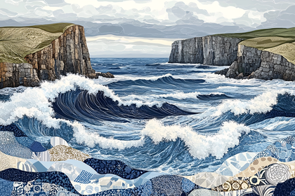 Ocean Waves Crashing Against Cliffs