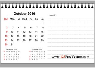 October 2016 Printable Calendar with Notes