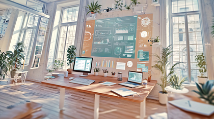 Office Workspace with Data Visualization