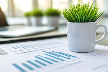 Office Workspace with Plant and Charts