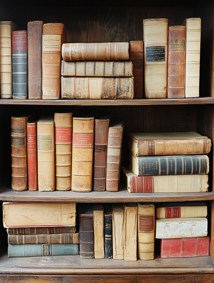 Old Books on Wooden Shelves