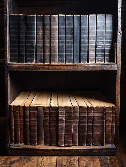 Old Bookshelf With Leather Bound Books