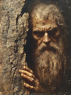 Old Man Behind Tree