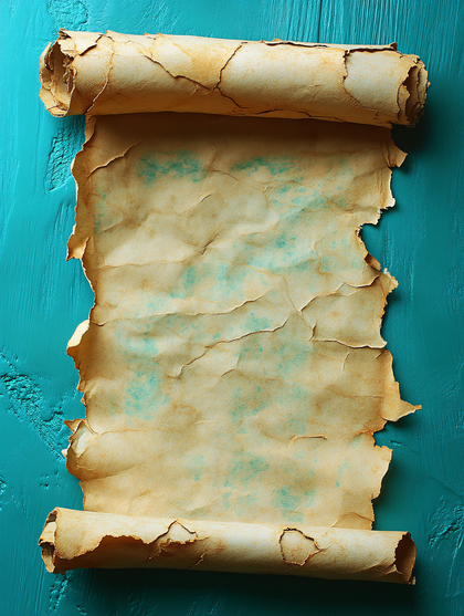 Old Parchment Scroll On Blue Wooden Surface