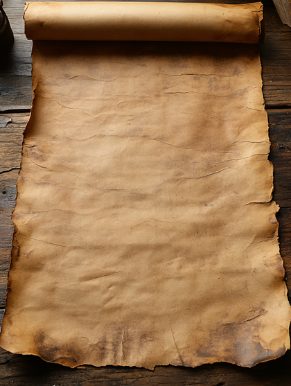 Old Parchment Scroll on Wooden Table