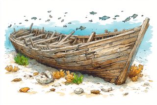 Old Wooden Boat on Beach