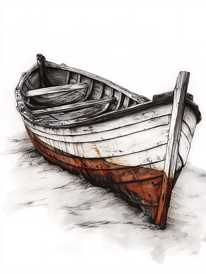 Old Wooden Rowboat On The Shore