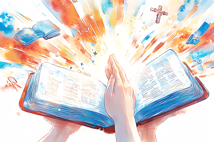 Open Bible with Light and Cross