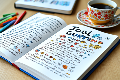 Open Notebook With Doodles And Coffee