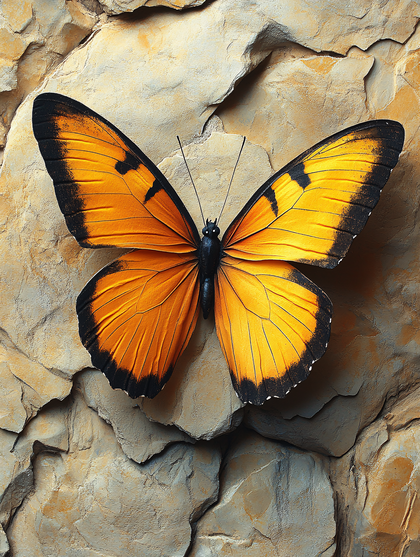 Orange Butterfly On Rock