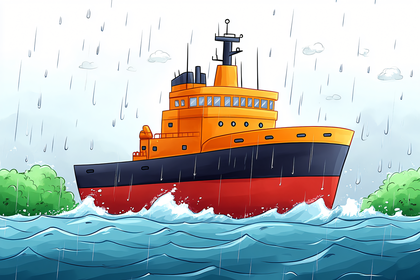 Orange Cargo Ship in Rain