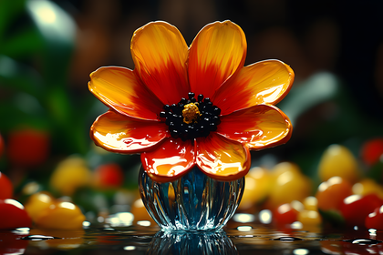Orange Flower In Glass Vase