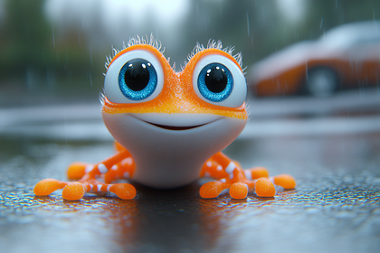 Orange Frog in the Rain