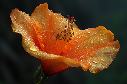 Orange Hibiscus Bloom with Water Droplets