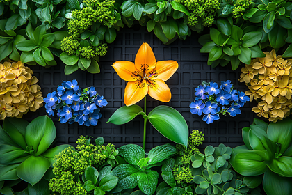 Orange Lily Surrounded By Greenery