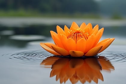 Orange Lotus Blossom in Serene Water