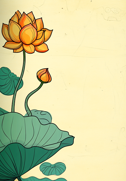 Orange Lotus Blossom With Green Leaves