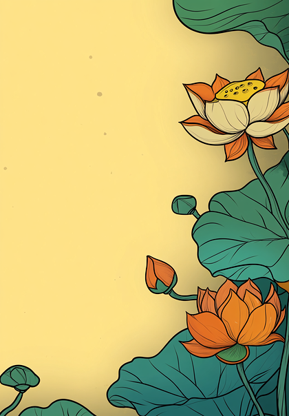 Orange Lotus Blossoms And Buds
