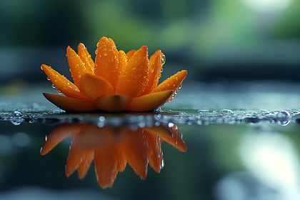 Orange Lotus with Water Drops